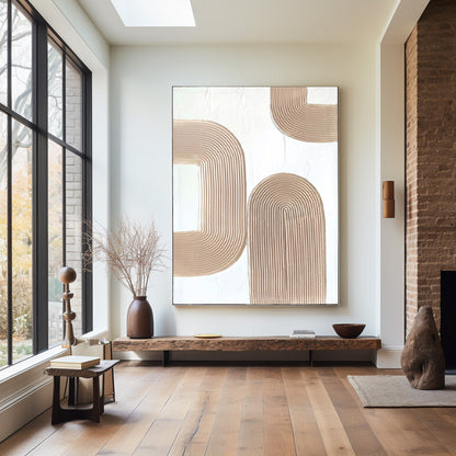 Contemporary Beige Textured Abstract Oil Painting for Modern Home Decor