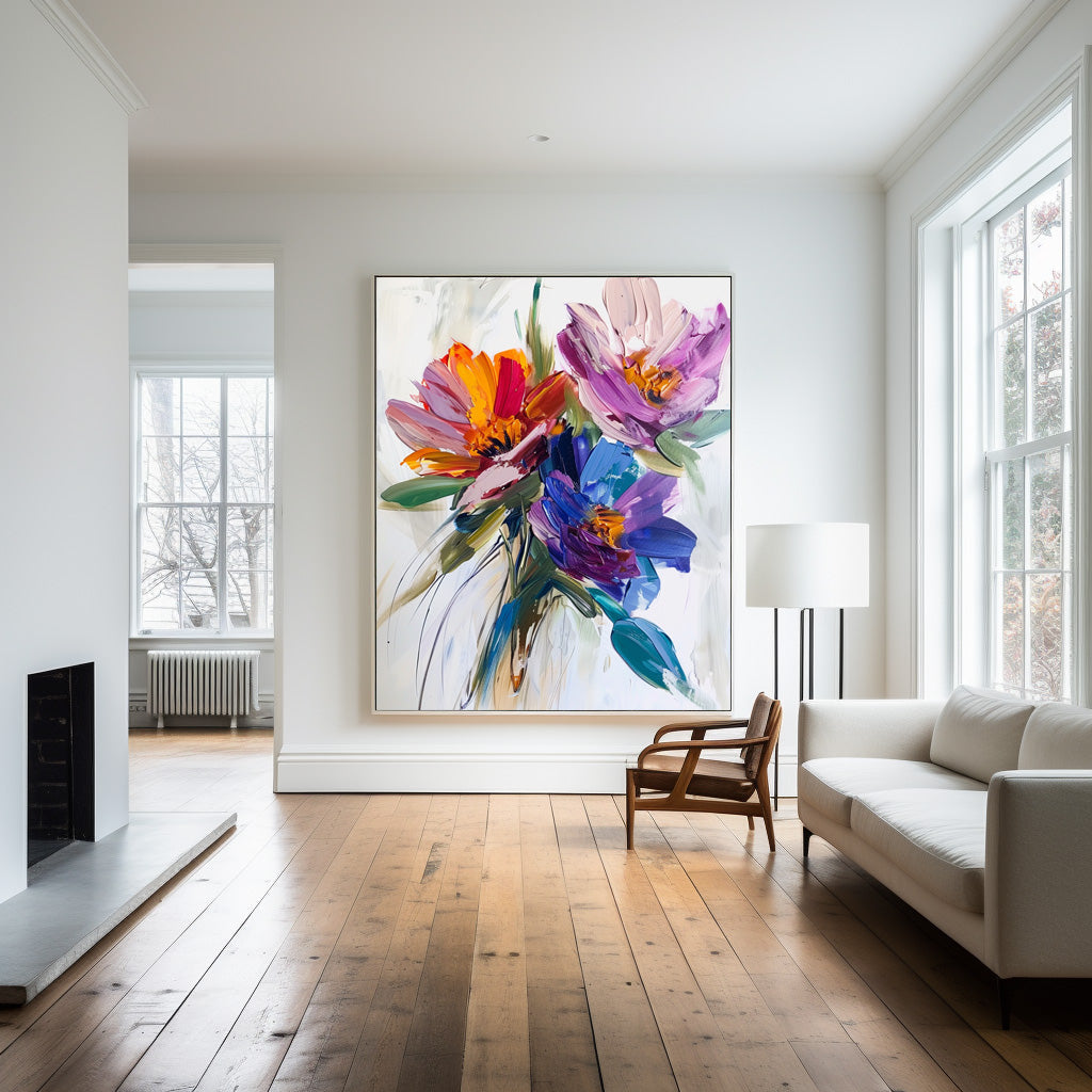 Vibrant Floral Abstract Oil Painting for Colorful Home Décor