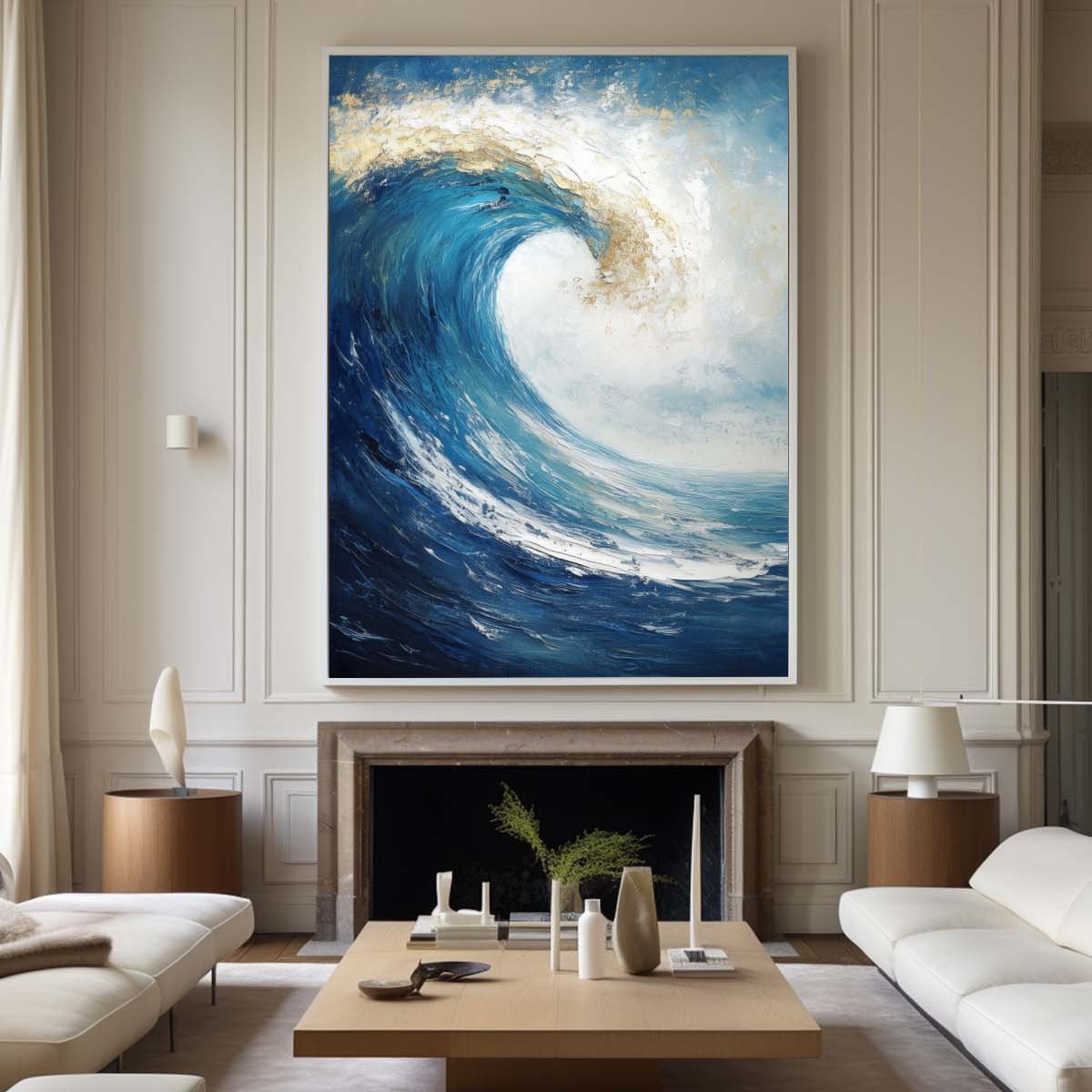 Majestic Blue Wave Oil Painting - Vibrant Seascape Art for Beach Lovers