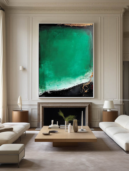 Vibrant Green and Black Modern Abstract Oil Painting for Contemporary Decor