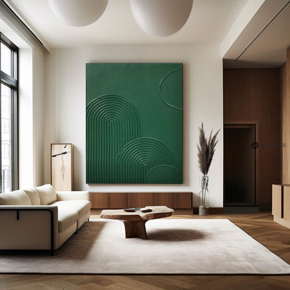Textured Green Minimalist Abstract Oil Painting for Modern Home Décor