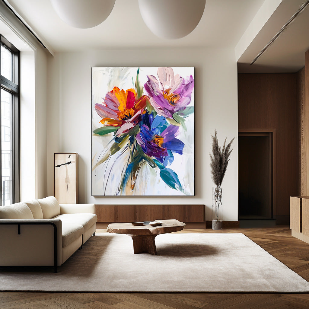 Vibrant Floral Abstract Oil Painting for Colorful Home Décor