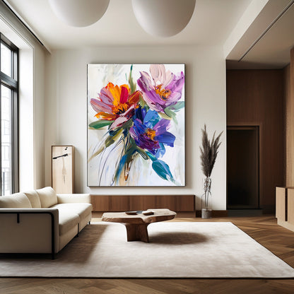 Vibrant Floral Abstract Oil Painting for Colorful Home Décor