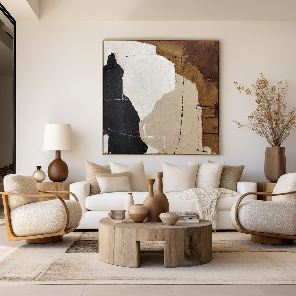 Abstract Black and Brown Minimalist Oil Painting for Modern Home Decor