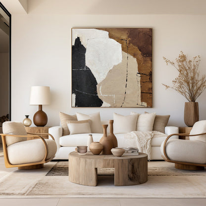 Abstract Black and Brown Minimalist Oil Painting for Modern Home Decor