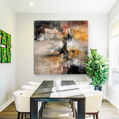 Abstract Oil Painting of Sandstorm with Rich Earthy Tones and Mysterious Depths