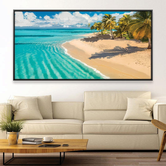 Tropical Beach Escape: Serene Ocean View Oil Painting for Coastal Home Decor
