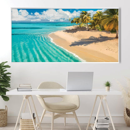 Tropical Beach Escape: Serene Ocean View Oil Painting for Coastal Home Decor