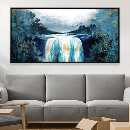 Serene Sapphire Waterfall Oil Painting for Home Decor