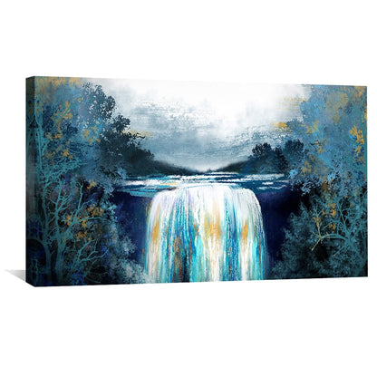 Serene Sapphire Waterfall Oil Painting for Home Decor