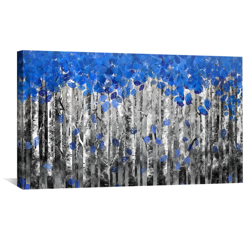 Serene Blue Forest Landscape Oil Painting for Modern Home Decor