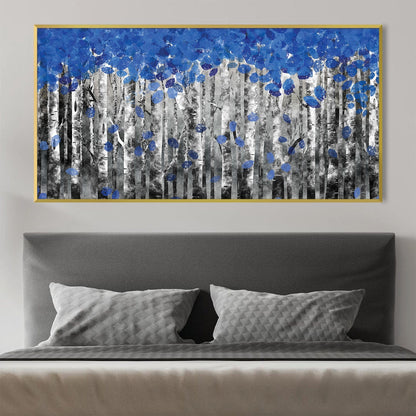 Serene Blue Forest Landscape Oil Painting for Modern Home Decor