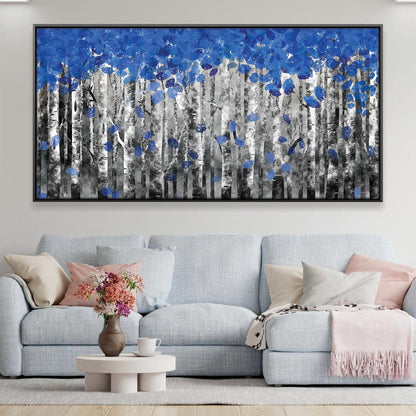 Serene Blue Forest Landscape Oil Painting for Modern Home Decor