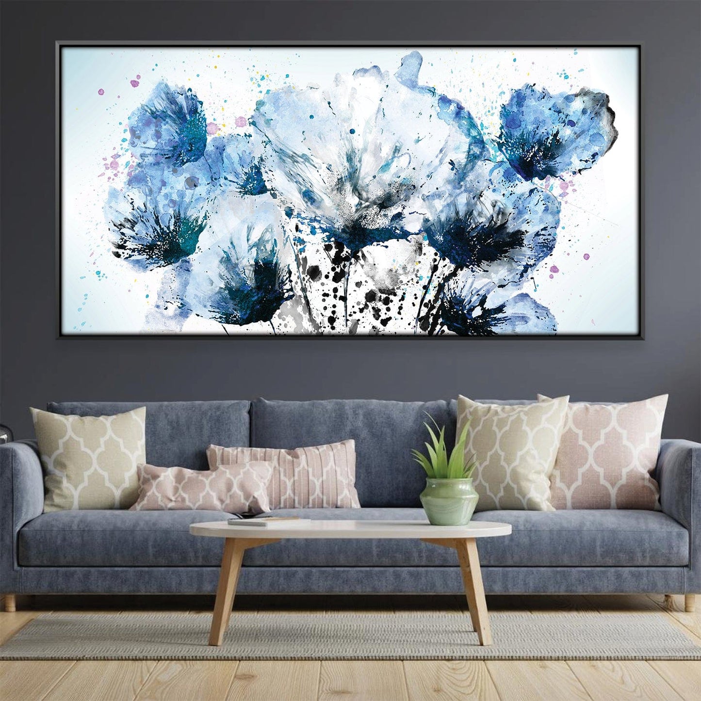 Stunning Blue Floral Abstract Oil Painting for Elegant Home Decor