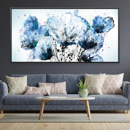 Stunning Blue Floral Abstract Oil Painting for Elegant Home Decor