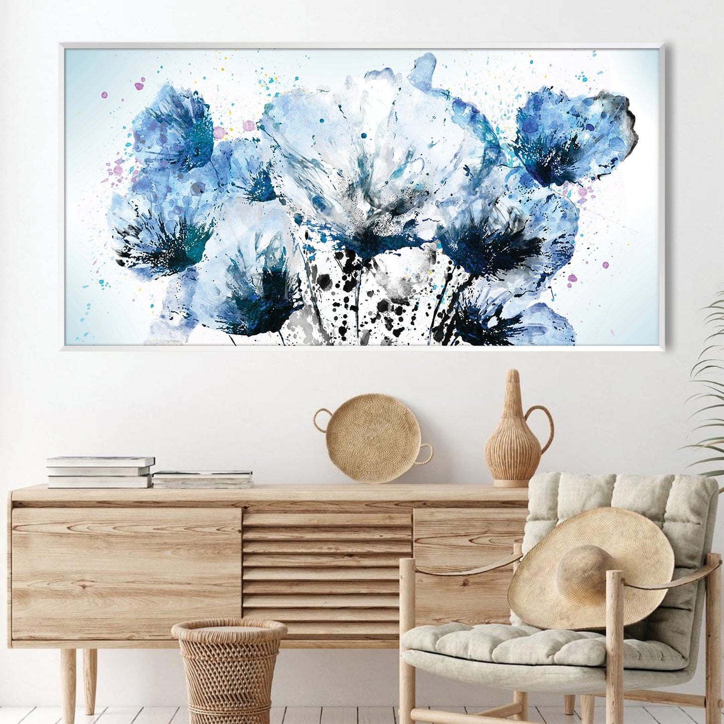 Stunning Blue Floral Abstract Oil Painting for Elegant Home Decor