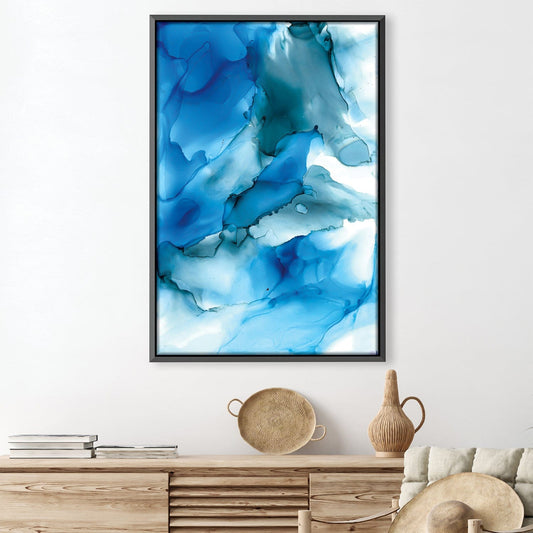 Abstract Blue Waves Oil Painting for Modern Home Decor