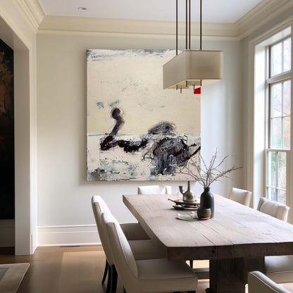 Contemporary Beige Abstract Oil Painting for Modern Home Decor