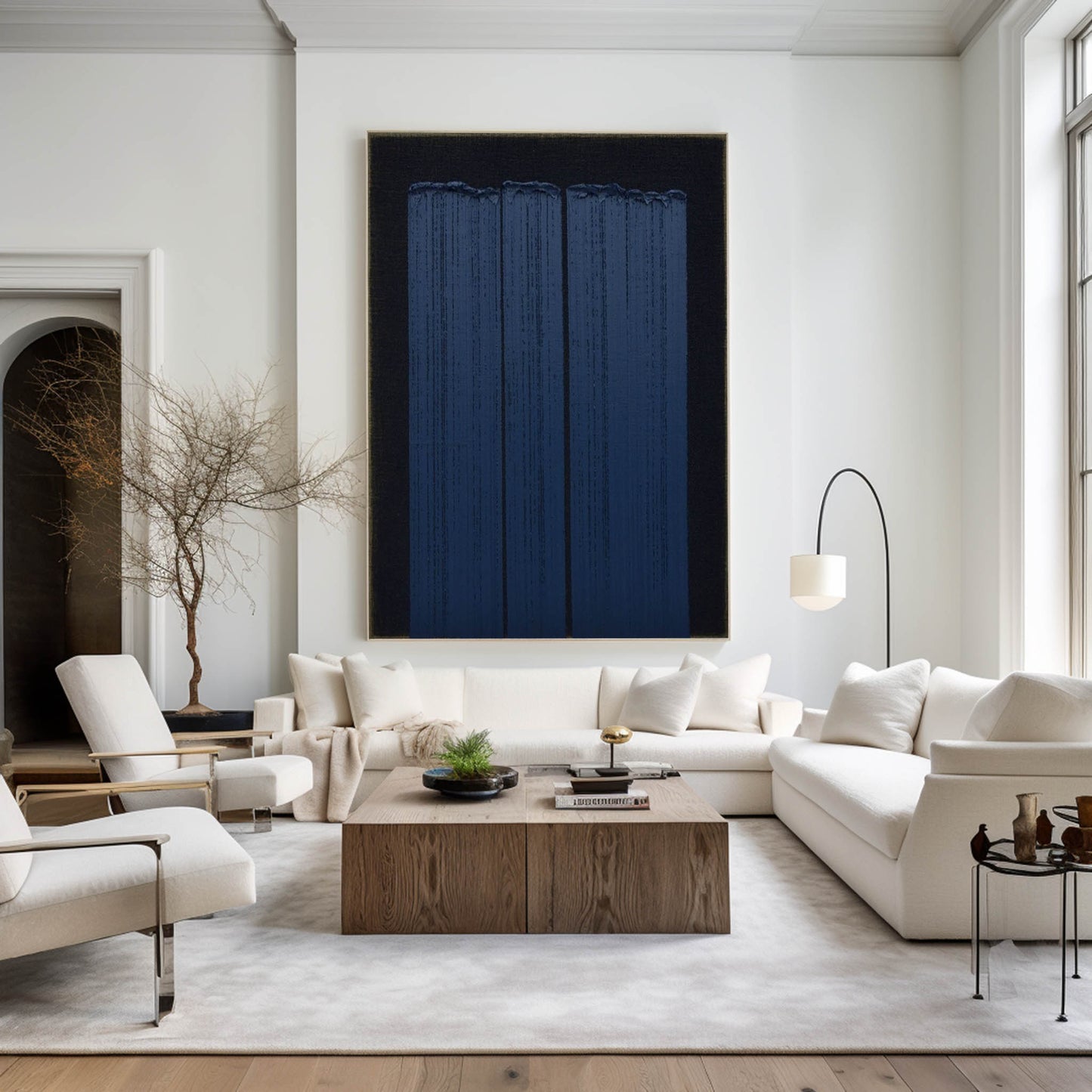Elegant Blue Abstract Minimalist Oil Painting for Modern Art Decor