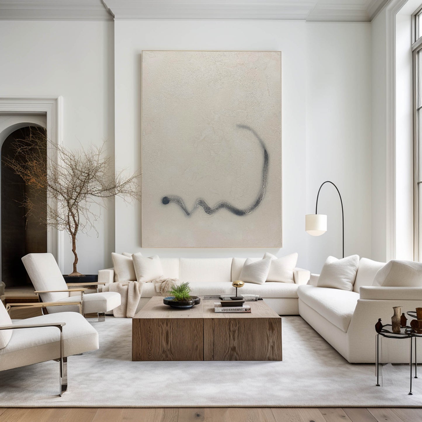 Contemporary Beige Abstract Oil Painting for Modern Home Decor