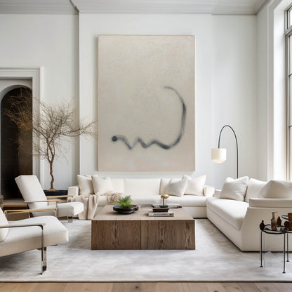Contemporary Beige Abstract Oil Painting for Modern Home Decor