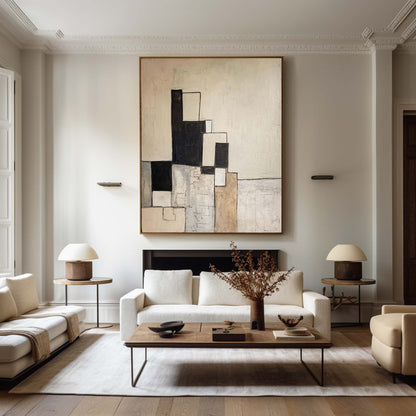 Contemporary Black and White Abstract Oil Painting for Modern Home Décor