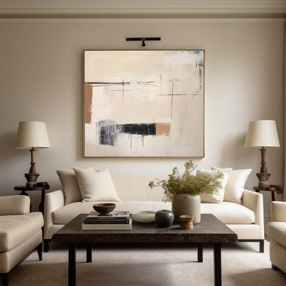 Contemporary Minimalist Oil Painting with Abstract Shapes and Neutral Tones