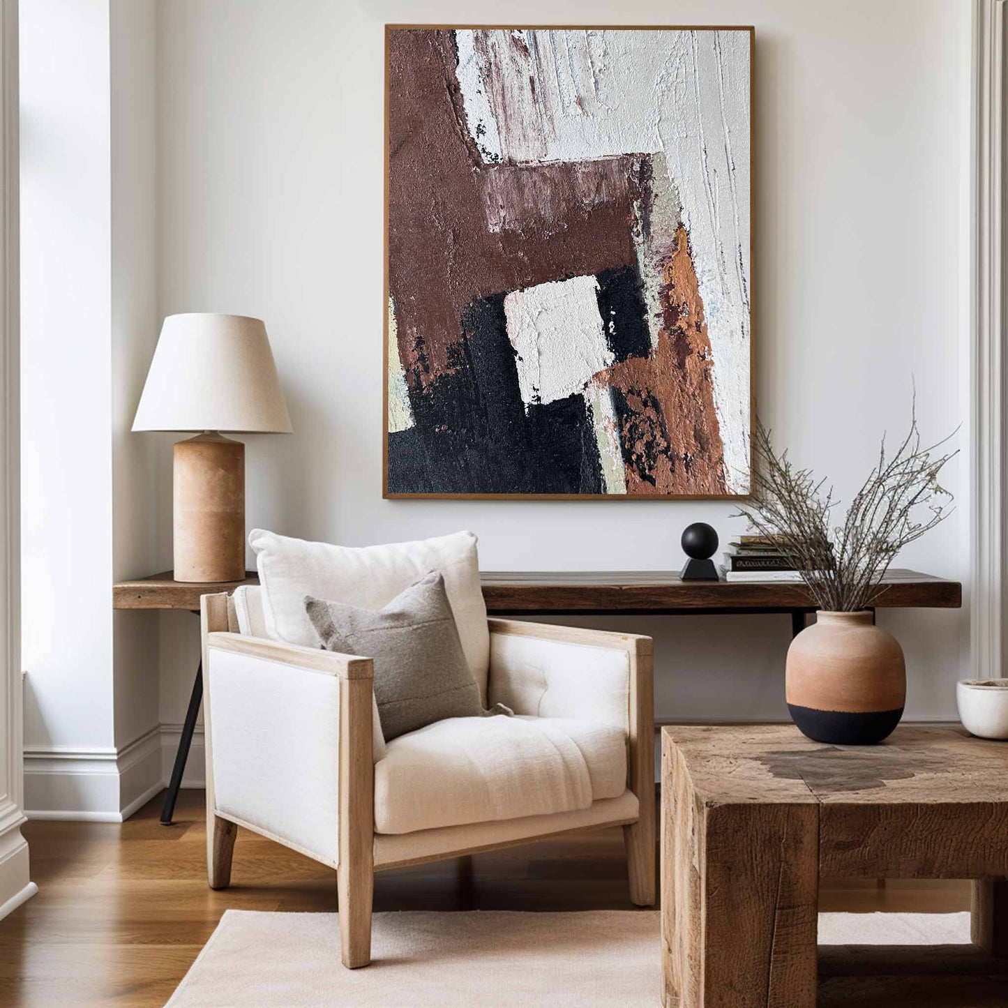 Contemporary Minimalist Abstract Oil Painting with Rich Textures and Earthy Tones