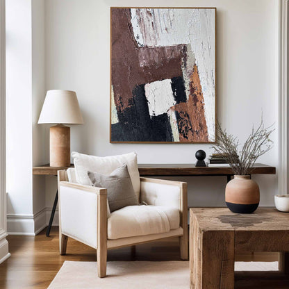 Contemporary Minimalist Abstract Oil Painting with Rich Textures and Earthy Tones