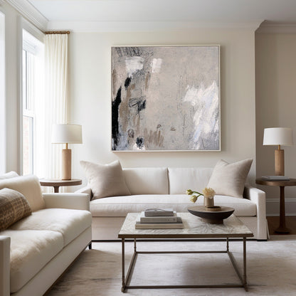 Contemporary Gray and White Abstract Oil Painting for Modern Home Decor