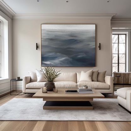 Dynamic Gray Waves - Contemporary Abstract Oil Painting for Modern Home Decor