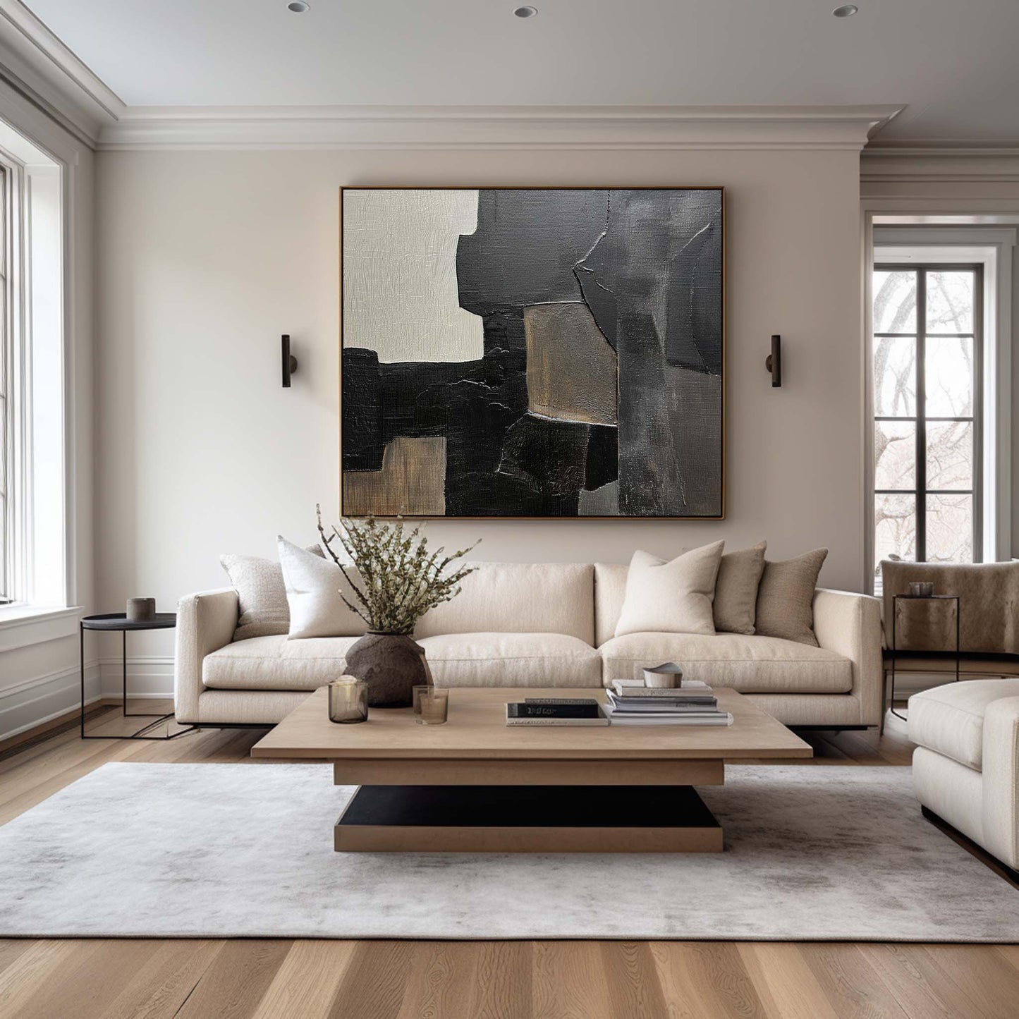 Contemporary Black and Grey Abstract Wall Art for Modern Home Decor