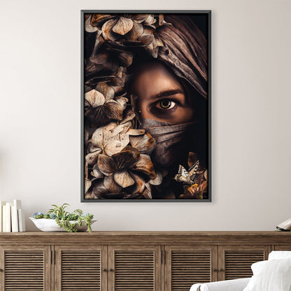 Enigmatic Woman in Scarf with Floral Elements Oil Painting