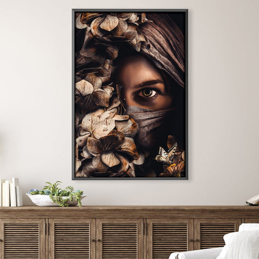 Enigmatic Woman in Scarf with Floral Elements Oil Painting