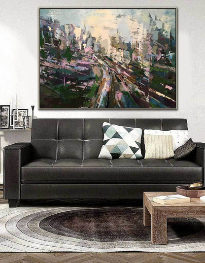 Vibrant Abstract Landscape Oil Painting for Modern Home Decor