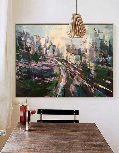 Vibrant Abstract Landscape Oil Painting for Modern Home Decor