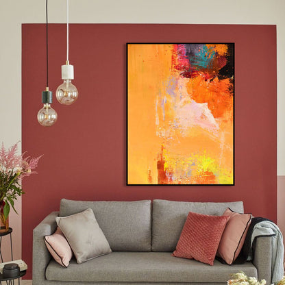 Vibrant Abstract Oil Painting in Warm Orange Tones for Modern Home Decor