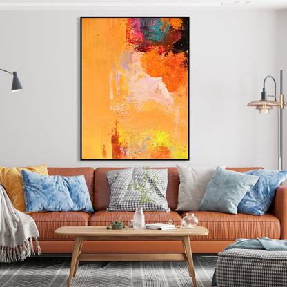 Vibrant Abstract Oil Painting in Warm Orange Tones for Modern Home Decor