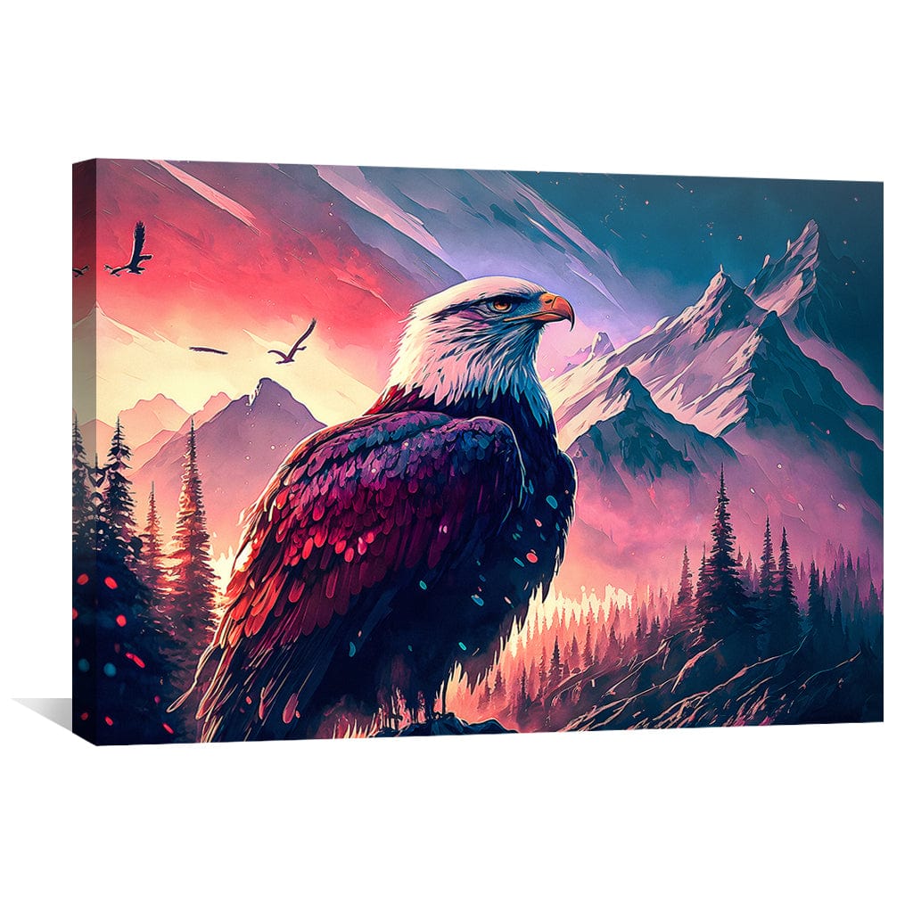 Majestic Eagle in Serene Mountain Landscape | Vibrant Oil Painting for Nature Lovers