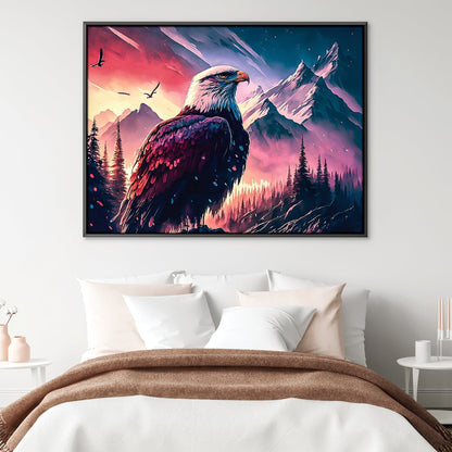 Majestic Eagle in Serene Mountain Landscape | Vibrant Oil Painting for Nature Lovers