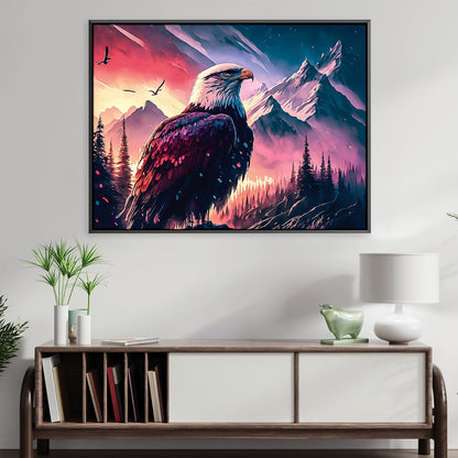 Majestic Eagle in Serene Mountain Landscape | Vibrant Oil Painting for Nature Lovers