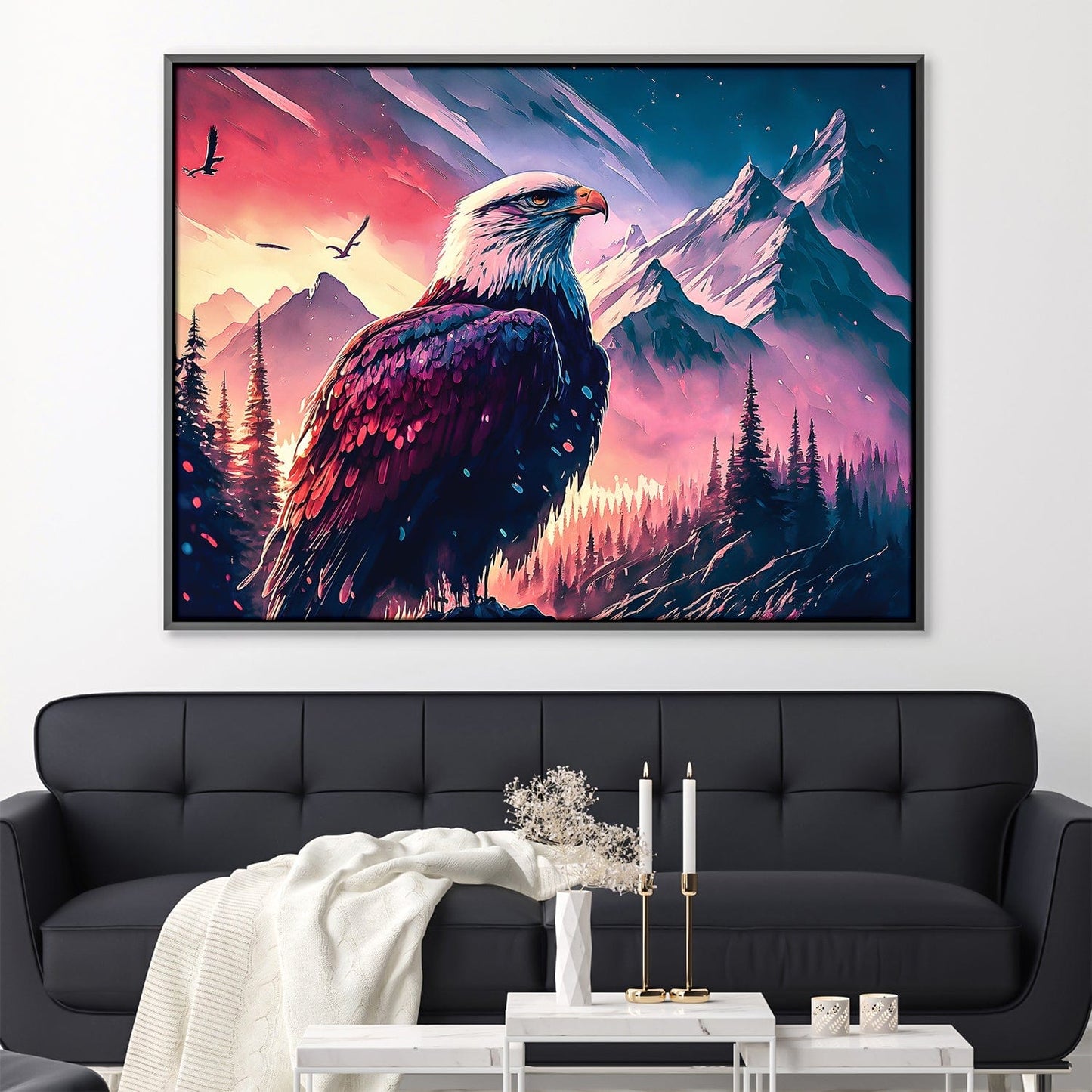 Majestic Eagle in Serene Mountain Landscape | Vibrant Oil Painting for Nature Lovers