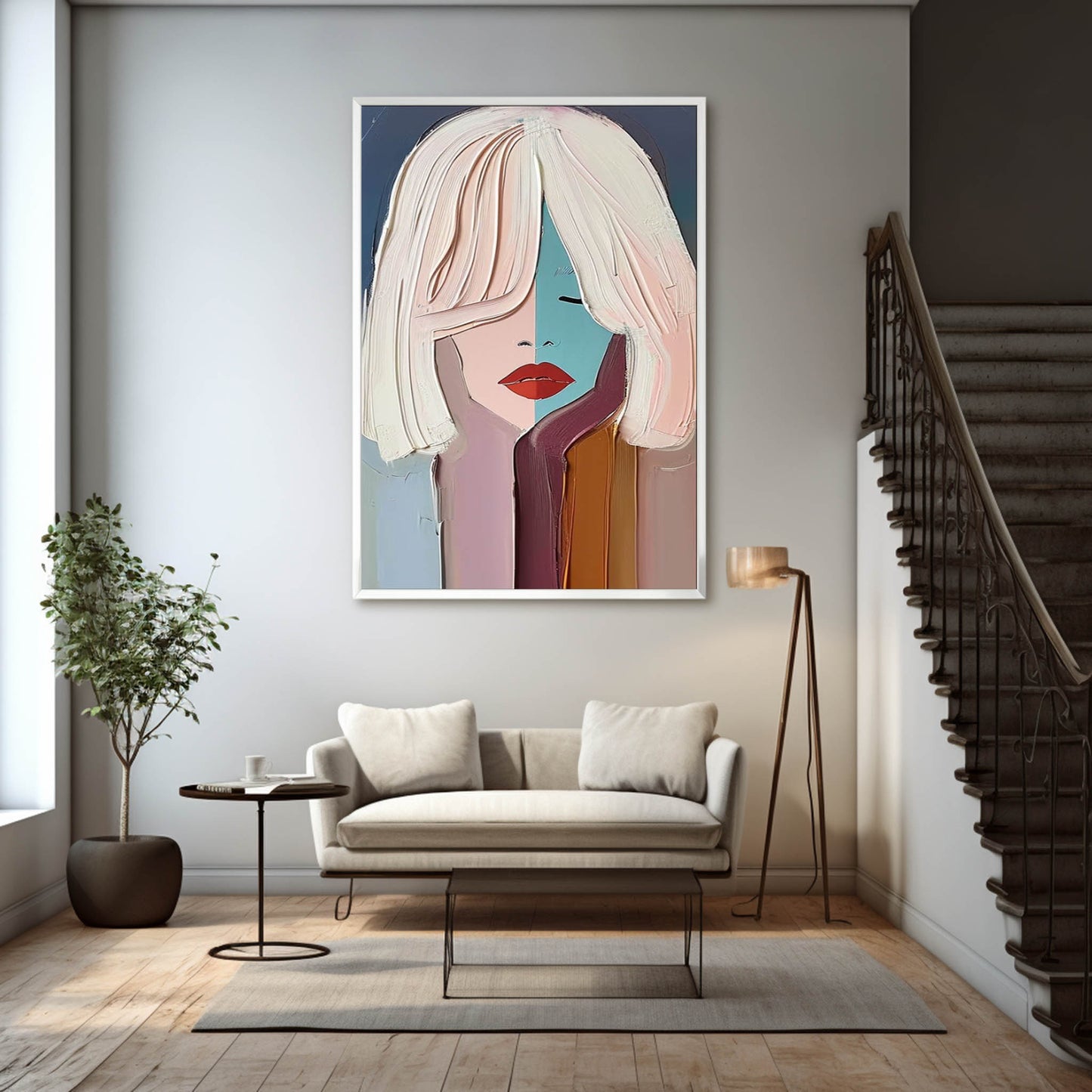 Abstract Expressionist Oil Painting of a Woman's Face with Vibrant Color Palette
