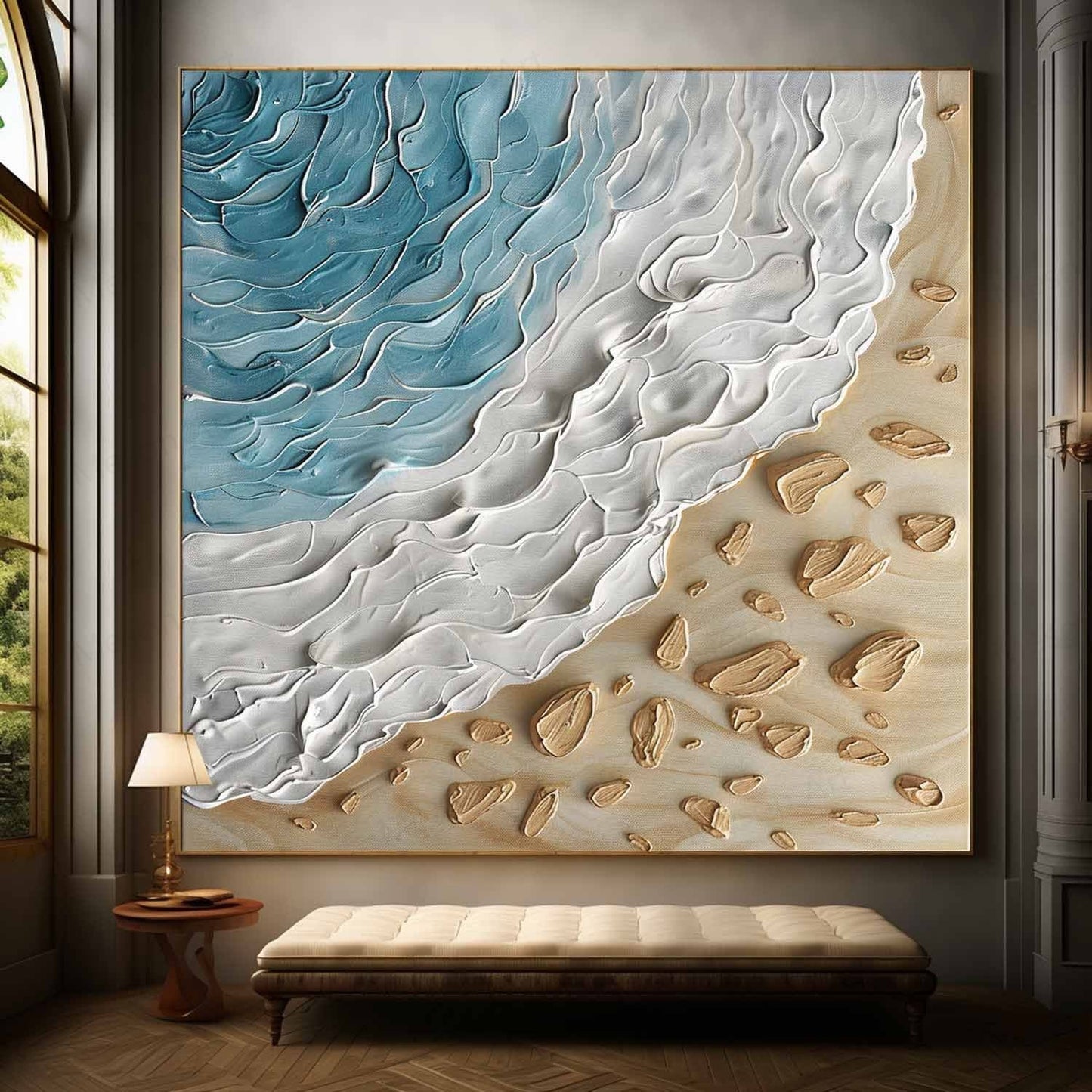 Textured Ocean Wave Oil Painting for Beach-Inspired Home Decor