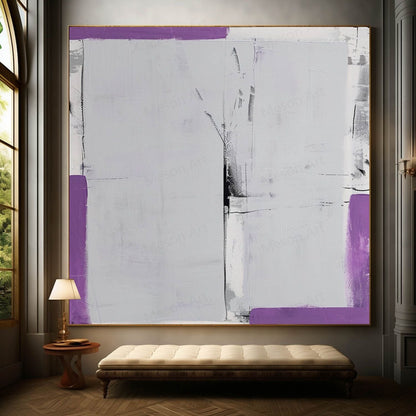 Abstract Minimalist Oil Painting in Soft Purple and Gray Tones for Modern Décor