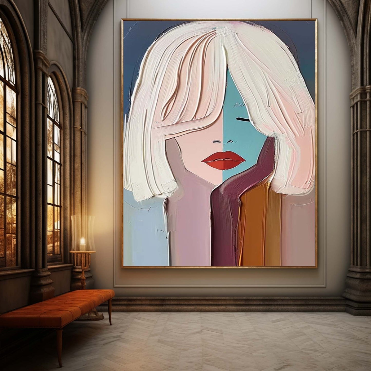 Abstract Expressionist Oil Painting of a Woman's Face with Vibrant Color Palette
