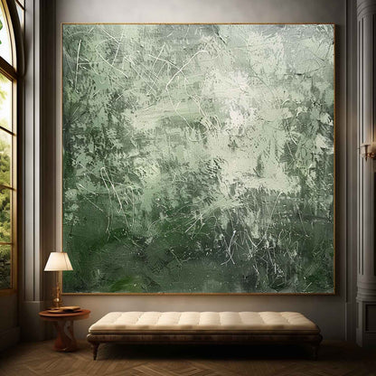 Serene Green Abstract Expressionist Oil Painting for Modern Decor