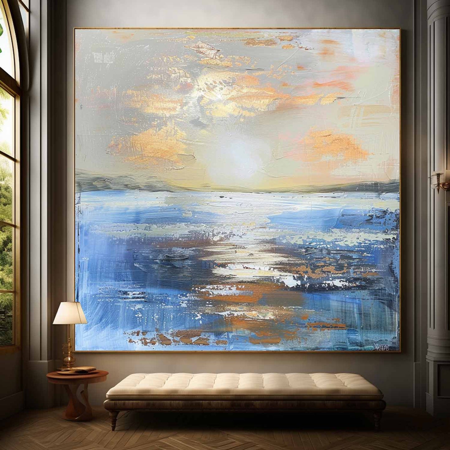 Serene Sunset Ocean Landscape Oil Painting for Elegant Home Decor