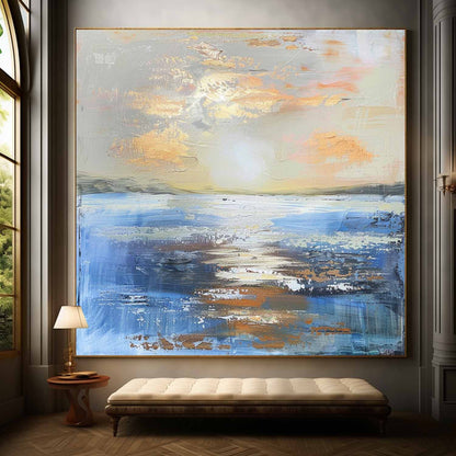 Serene Sunset Ocean Landscape Oil Painting for Elegant Home Decor