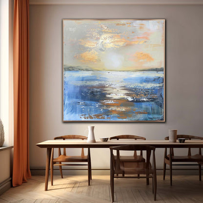 Serene Sunset Ocean Landscape Oil Painting for Elegant Home Decor
